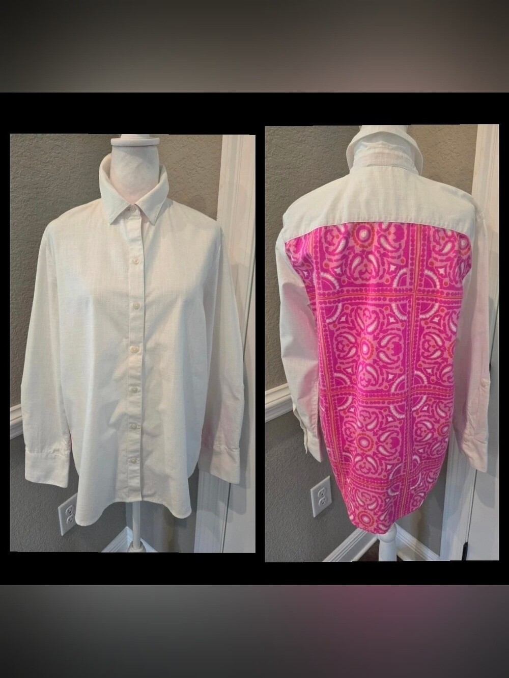 VINEYARD VINES Island Scarf Print Back Blouse 100% Cotton Pink White